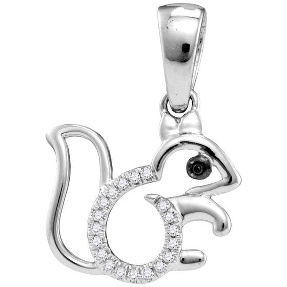 10k White Gold Womens Round Diamond Squirrel Critter Pendant 1/20 Cttw