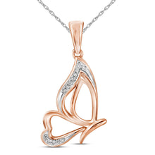  10k Rose Gold Womens Round Diamond Butterfly Bug Pendant .03 Cttw