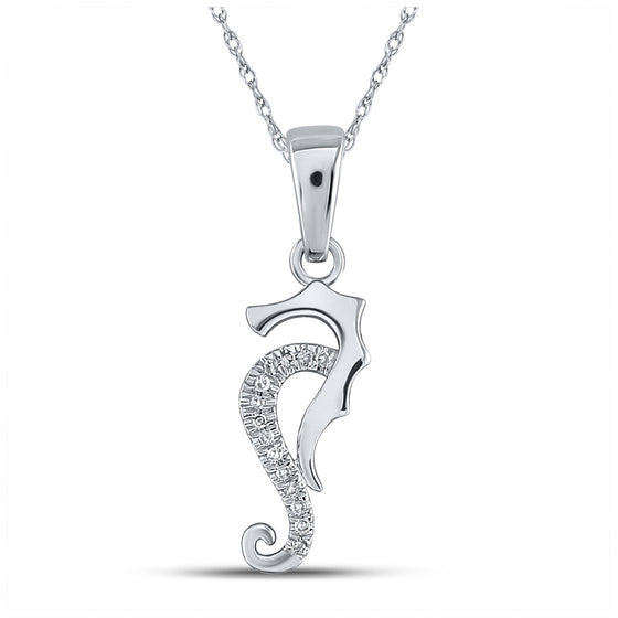 10k White Gold Womens Round Diamond Seahorse Animal Pendant 1/20 Cttw