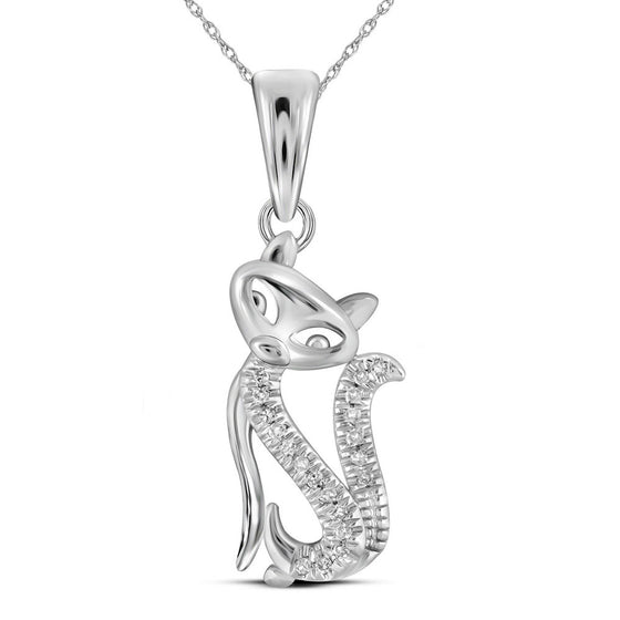 10k White Gold Womens Round Diamond Kitty Cat Animal Pendant 1/20 Cttw