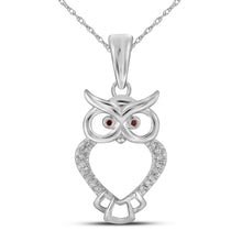  10k White Gold Womens Round Red Color Enhanced Diamond Owl Bird Animal Pendant 1/20 Cttw