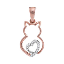  10k Two-tone Rose Gold Womens Round Diamond Kitty Cat Animal Pendant 1/20 Cttw