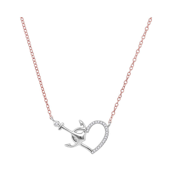 10k White Gold Womens Round Diamond Heart & Anchor Pendant Necklace 1/12 Cttw