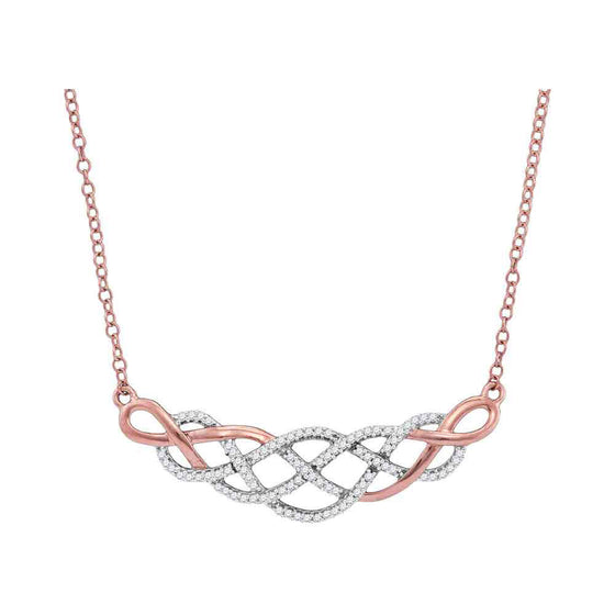 10k Rose Gold Womens Round Diamond Woven Strand Cluster Necklace 1/4 Cttw