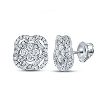  18kt White Gold Womens Round Diamond Cluster Earrings 7/8 Cttw