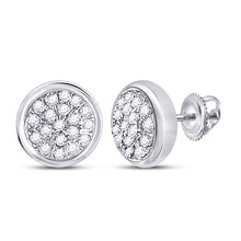  10k White Gold Womens Round Diamond Concentric Cluster Earrings 1/10 Cttw