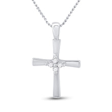  10k White Gold Womens Round Diamond Cross Pendant 1/20 Cttw