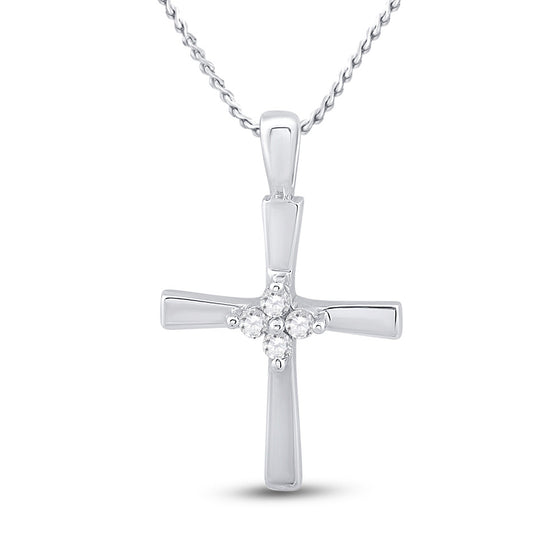 10k White Gold Womens Round Diamond Cross Pendant 1/20 Cttw