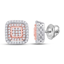  10k Two-tone Gold Womens Round Diamond Square Cluster Earrings 3/8 Cttw