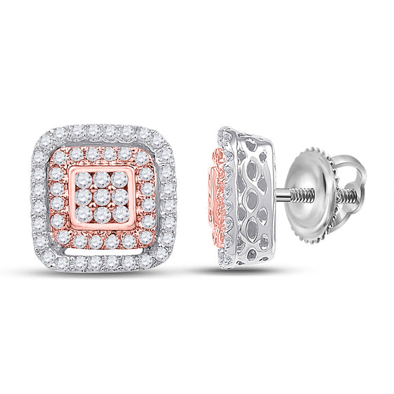 10k Two-tone Gold Womens Round Diamond Square Cluster Earrings 3/8 Cttw