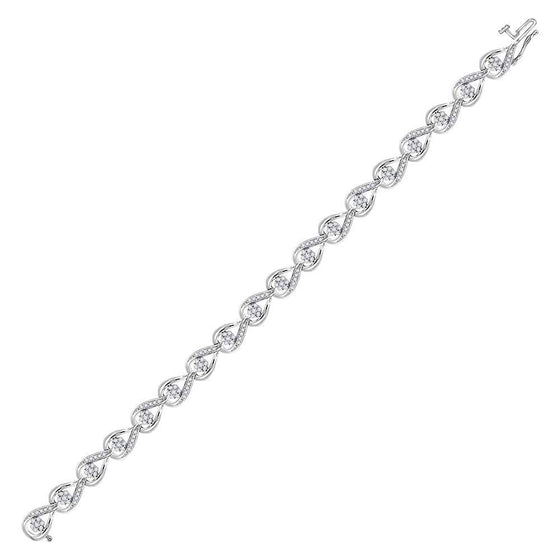 10k White Gold Womens Round Diamond Teardrop Cluster Fashion Bracelet 1-1/5 Cttw