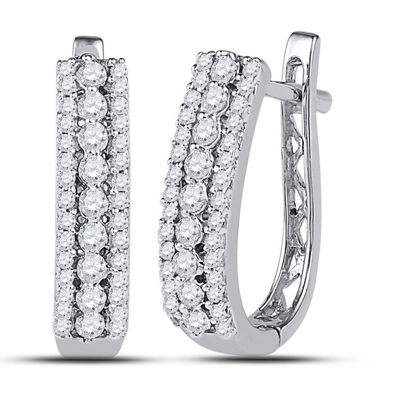 10k White Gold Womens Round Diamond Triple Row Hoop Earrings 3/8 Cttw