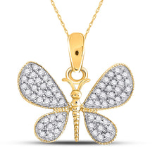  10k Yellow Gold Womens Round Diamond Butterfly Bug Pendant 1/3 Cttw