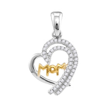  10k White Gold Womens Round Diamond Two-tone Mom Heart Pendant 1/5 Cttw