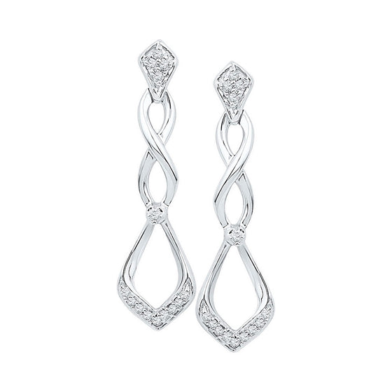 10k White Gold Womens Round Diamond Fashion Earrings 1/10 Cttw