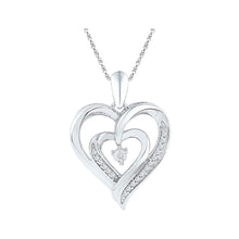  Sterling Silver Womens Round Diamond Double Nested Heart Pendant 1/10 Cttw
