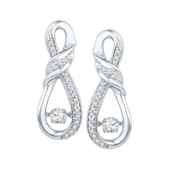 10k White Gold Womens Round Diamond Moving Twinkle Fashion Earrings 1/3 Cttw