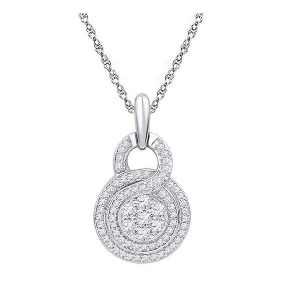 10k White Gold Womens Round Diamond Circle Flower Cluster Pendant 1/2 Cttw
