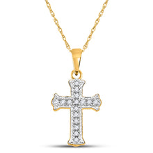  10k Yellow Gold Womens Round Diamond Cross Pendant 1/12 Cttw