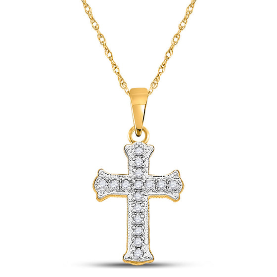 10k Yellow Gold Womens Round Diamond Cross Pendant 1/12 Cttw