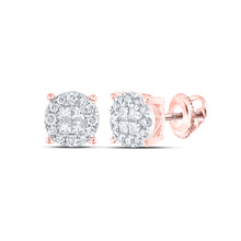 14k Rose Gold Womens Princess Round Diamond Fashion Cluster Earrings 1/2 Cttw