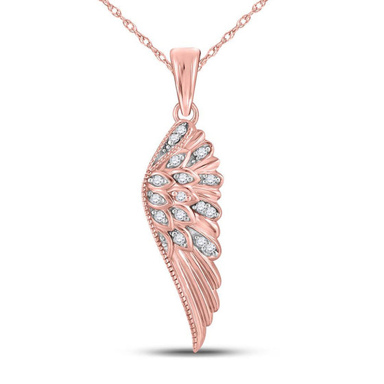 10k Rose Gold Womens Round Diamond Angel Wing Fashion Pendant 1/20 Cttw