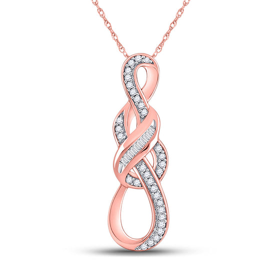 10k Rose Gold Womens Round Diamond Knot Fashion Pendant 1/6 Cttw