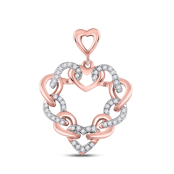 10k Rose Gold Womens Round Diamond Link Heart Pendant 1/6 Cttw