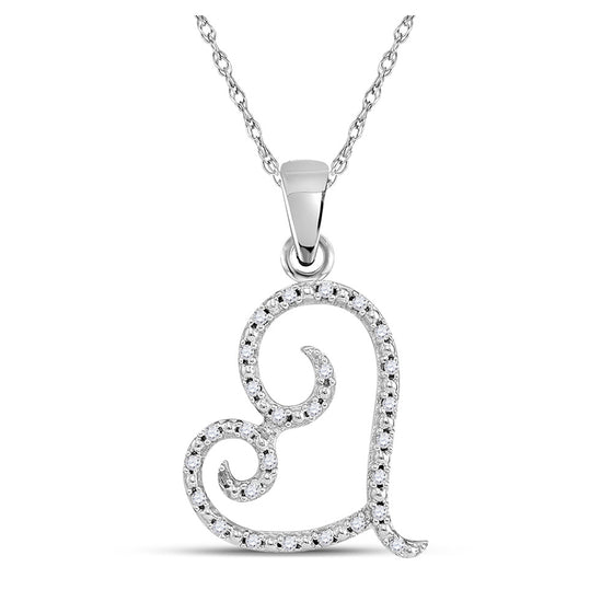 10k White Gold Womens Round Diamond Curled Heart Pendant 1/10 Cttw