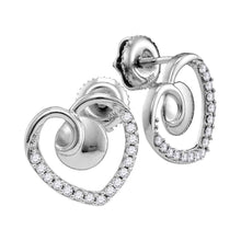  10k White Gold Womens Round Diamond Heart Earrings 1/4 Cttw