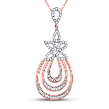  10k Rose Gold Womens Round Diamond Nested Teardrop Pendant 1/4 Cttw