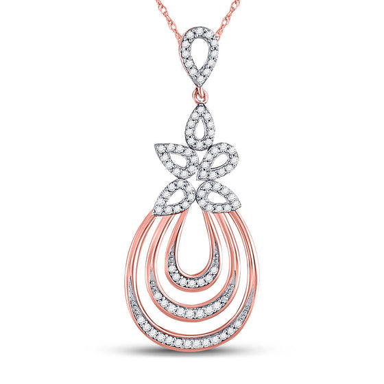 10k Rose Gold Womens Round Diamond Nested Teardrop Pendant 1/4 Cttw