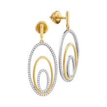  10k Two-tone Gold Womens Round Diamond Oval Dangle Earrings 1/2 Cttw