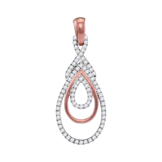 10k Rose Gold Womens Round Diamond Triple Nested Teardrop Pendant 1/4 Cttw