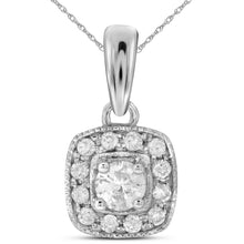  14k White Gold Womens Round Diamond Solitaire Square Halo Pendant 1/4 Cttw
