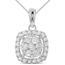  14k White Gold Womens Round Diamond Square Cluster Pendant 1/4 Cttw