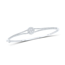  14k White Gold Womens Princess & Round Diamond Bangle Bracelet 1 Cttw