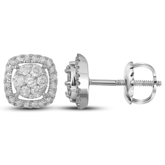 14k White Gold Womens Round Diamond Flower Cluster Square Frame Earrings 3/8 Cttw