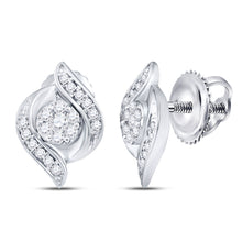  14k White Gold Womens Round Diamond Flower Cluster Stud Earrings 1/4 Cttw