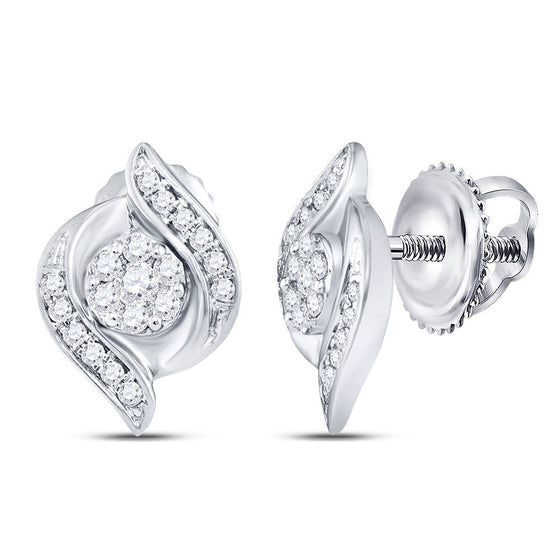 14k White Gold Womens Round Diamond Flower Cluster Stud Earrings 1/4 Cttw