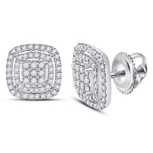  14k White Gold Womens Round Diamond Cushion Cluster Earrings 1/2 Cttw