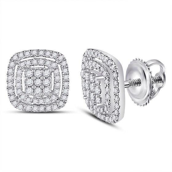 14k White Gold Womens Round Diamond Cushion Cluster Earrings 1/2 Cttw