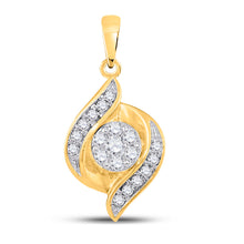  14k Yellow Gold Womens Round Diamond Flower Cluster Pendant 1/5 Cttw