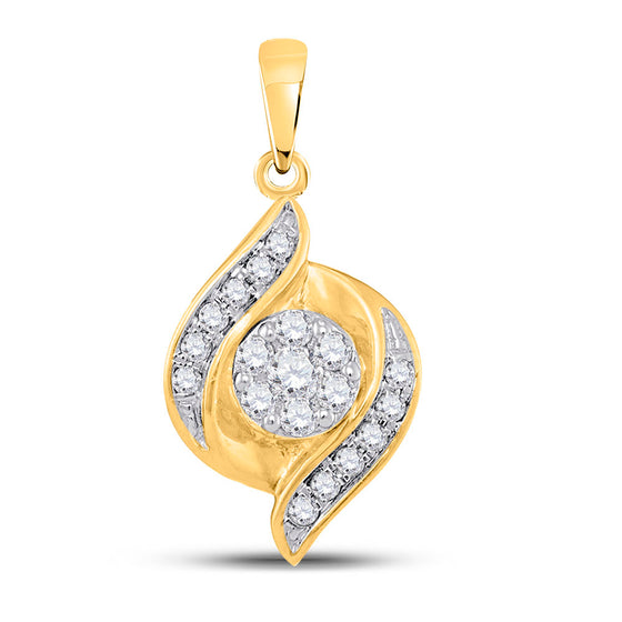 14k Yellow Gold Womens Round Diamond Flower Cluster Pendant 1/5 Cttw
