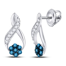  10k White Gold Womens Round Blue Color Enhanced Diamond Cluster Earrings 1/5 Cttw