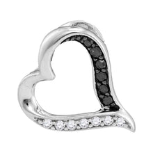  10k White Gold Womens Round Black Color Enhanced Diamond Heart Pendant 1/8 Cttw