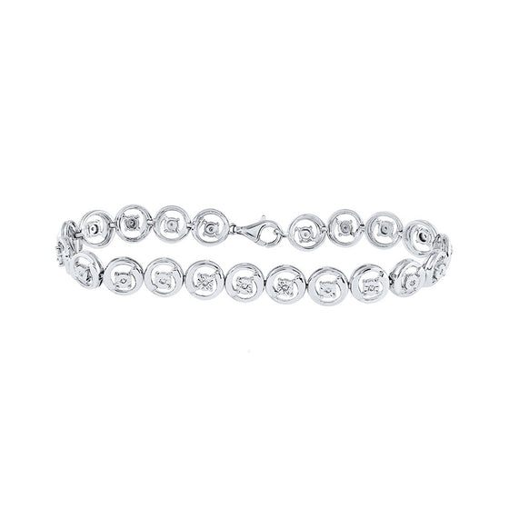 Sterling Silver Womens Round Diamond Fashion Bracelet 1/6 Cttw
