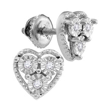  Sterling Silver Womens Round Diamond Heart Earrings 1/20 Cttw