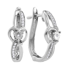  Sterling Silver Womens Round Diamond Heart Hoop Earrings 1/20 Cttw