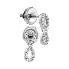  Sterling Silver Womens Round Diamond Vertical Infinity Earrings 1/20 Cttw